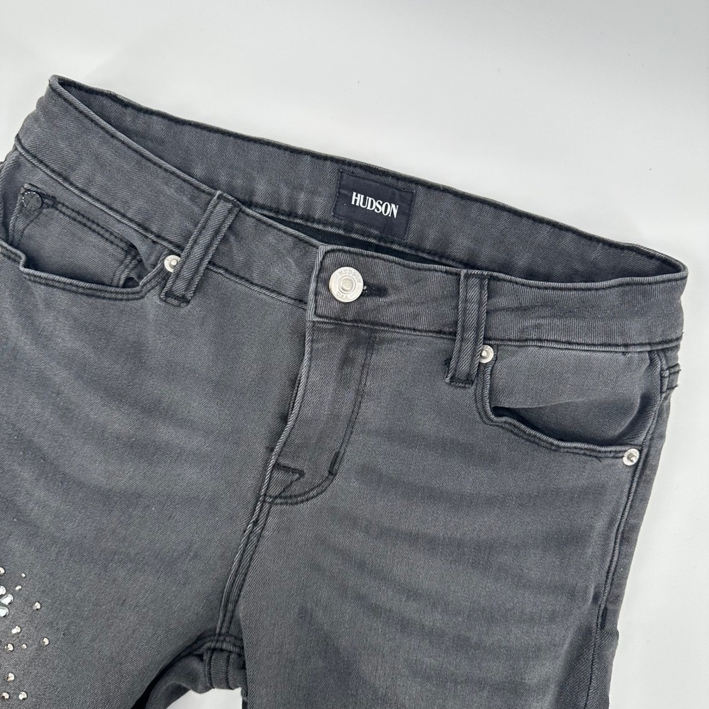 Hudson Nico‎ Mid Rise Super Skinny Ankle Jeans Gray Wash Embellished Womens 16